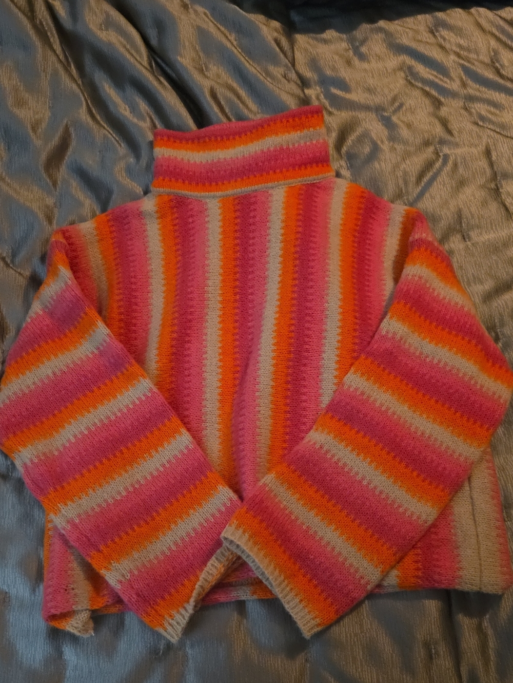 Vici Striped Cowl Neck Sweater in Pink, Orange & Cream